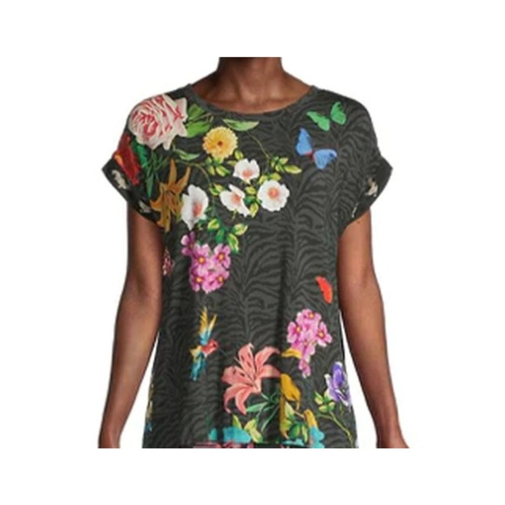 Johnny Was Blooming Breeze Short Sleeve Floral Tee Crew Neck Shirt Black Top NEW - Picture 4 of 8